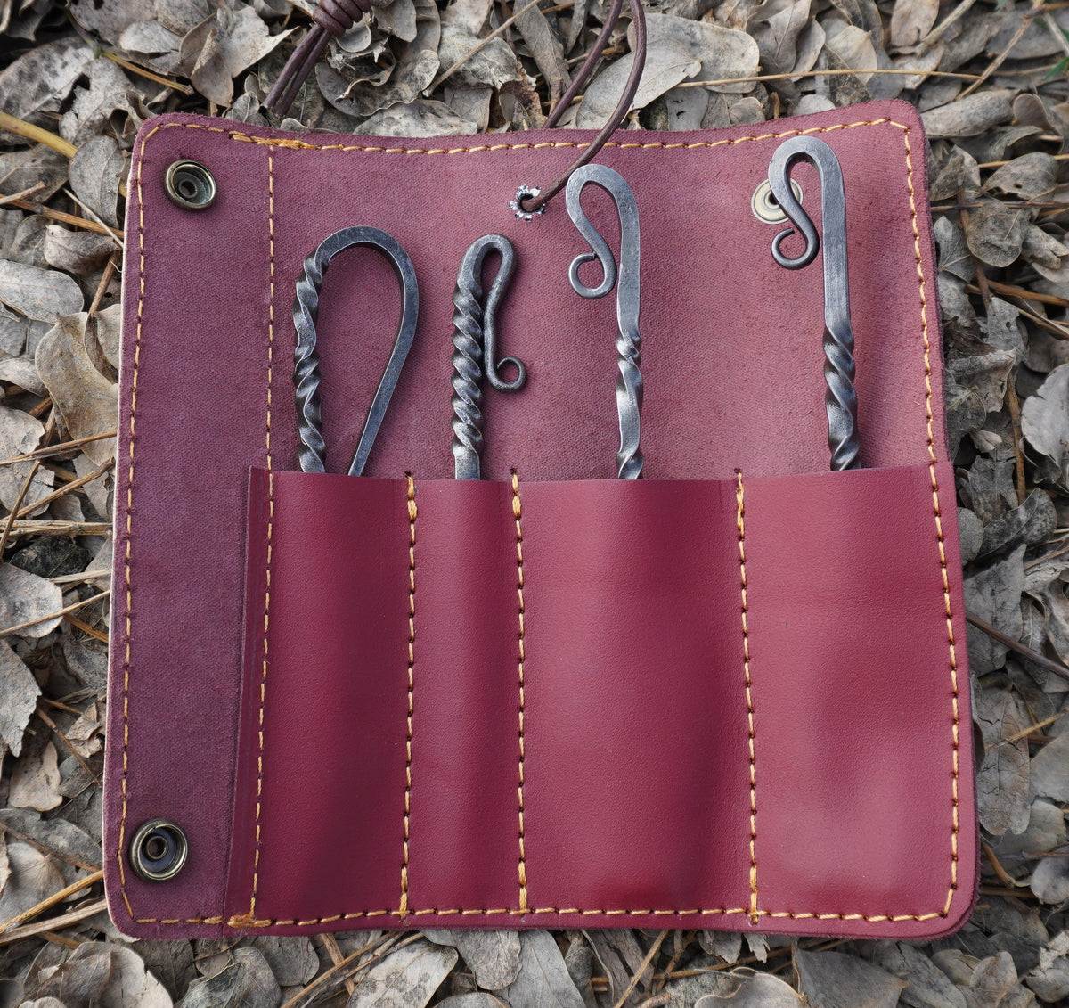 Hand-Forged Viking Cutlery Set with Leather Pouch – Spoon, Fork & Knife