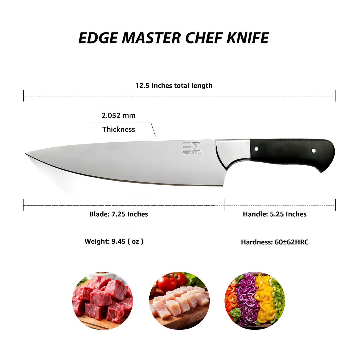 Edge Master 8" Super Sharp Professional Chef's Knife with Leather sheath