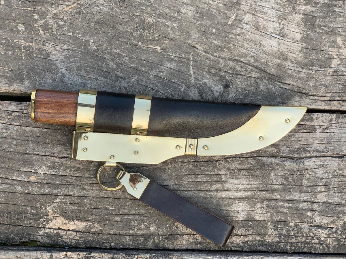 Handmade Damascus Steel Hunting Knife – 10" Full Tang Fixed Blade with Wood Handle & Leather Sheath | Medieval Viking Survival Knife