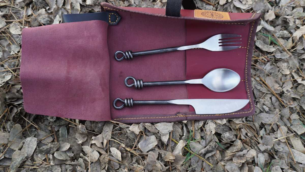 Edge Master Hand Forged Viking cutlery set Fork Knife and Spoon Medieval Feastware,3Pcs Carbon Steel