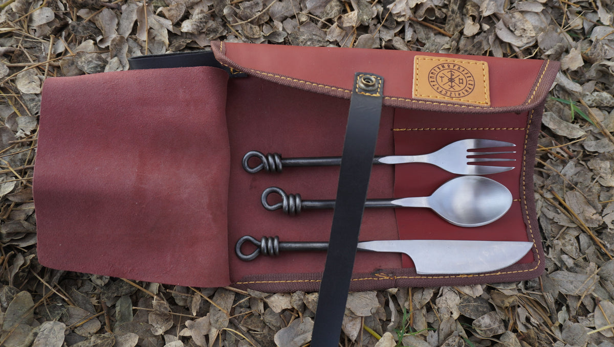 Edge Master Hand Forged Viking cutlery set Fork Knife and Spoon Medieval Feastware,3Pcs Carbon Steel