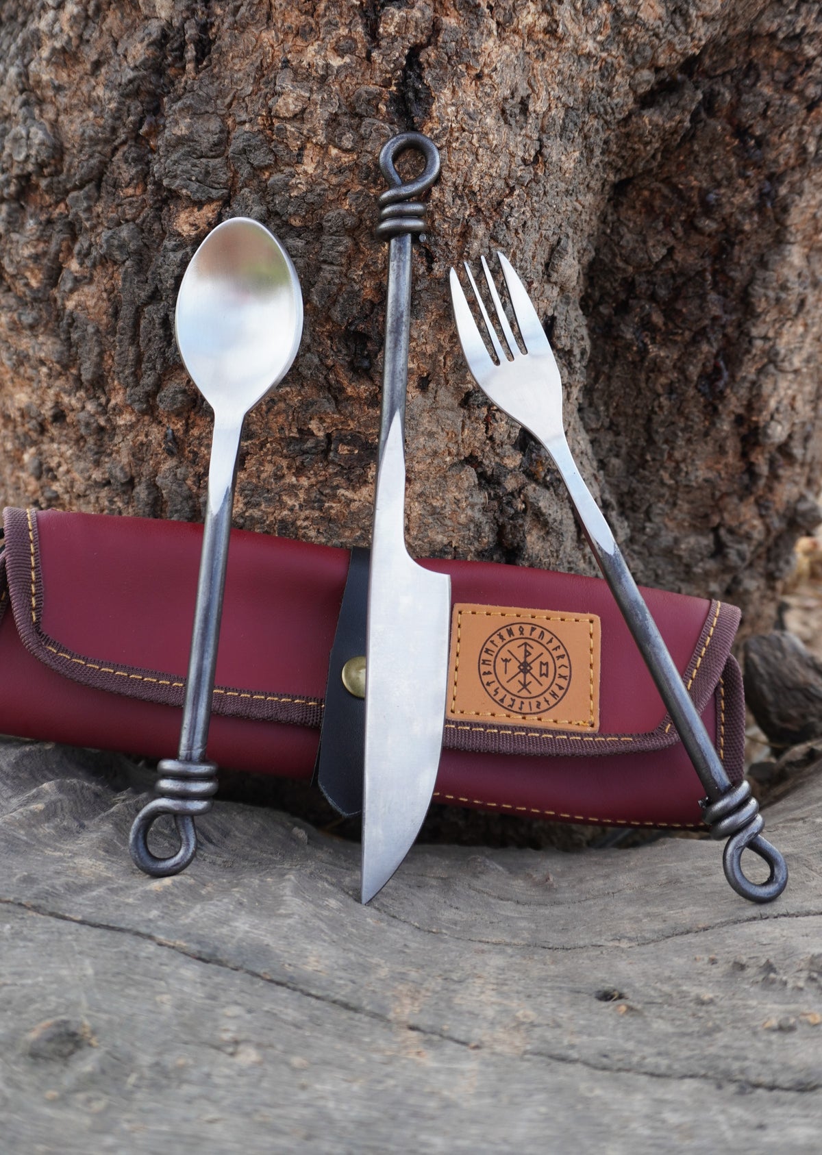 Edge Master Hand Forged Viking cutlery set Fork Knife and Spoon Medieval Feastware,3Pcs Carbon Steel