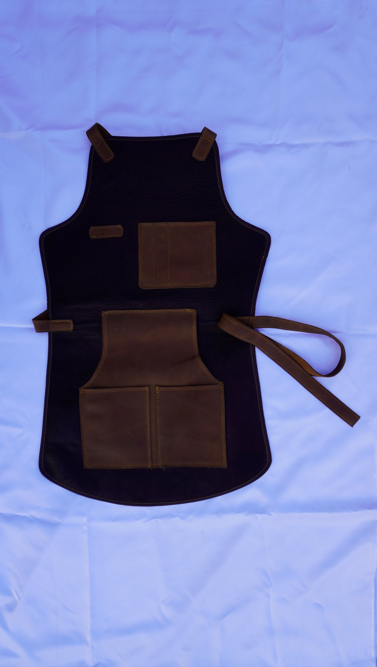 Premium Full Grain Leather Apron - Dark Brown, Split Pockets, Handmade Gift