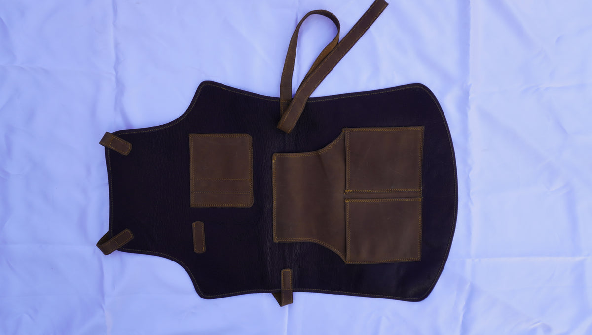 Premium Full Grain Leather Apron - Dark Brown, Split Pockets, Handmade Gift