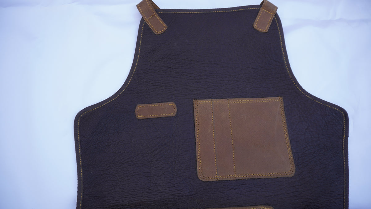 Premium Full Grain Leather Apron - Dark Brown, Split Pockets, Handmade Gift
