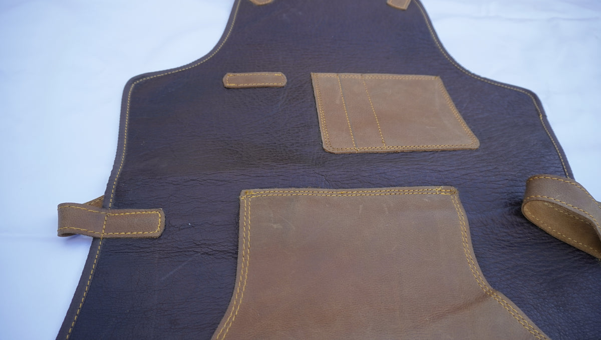 Premium Full Grain Leather Apron - Dark Brown, Split Pockets, Handmade Gift