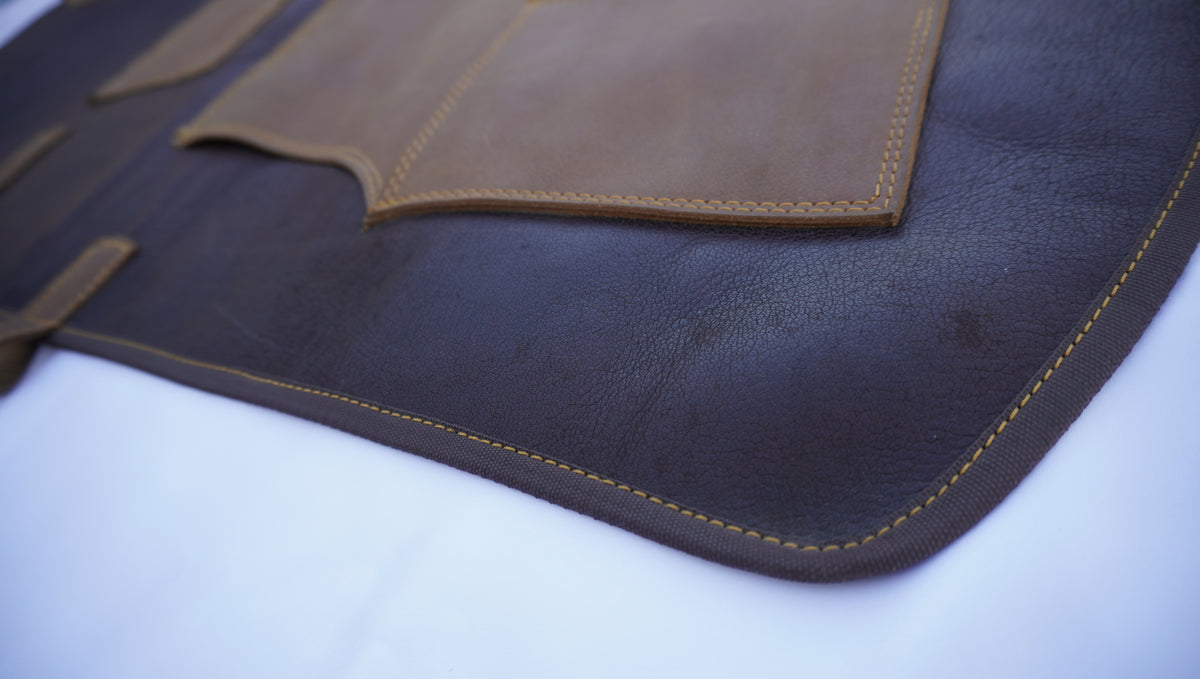 Premium Full Grain Leather Apron - Dark Brown, Split Pockets, Handmade Gift