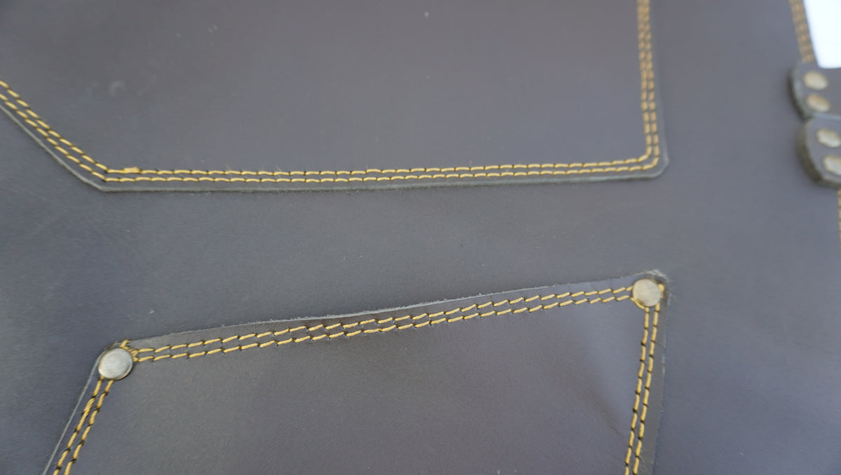 Premium Full Grain Leather Apron - Dark Brown, Split Pockets, Handmade Gift