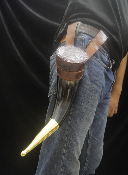 Old Lord Viking Drinking Horn with Leather Holster |Genuine Ox Horn With Lid