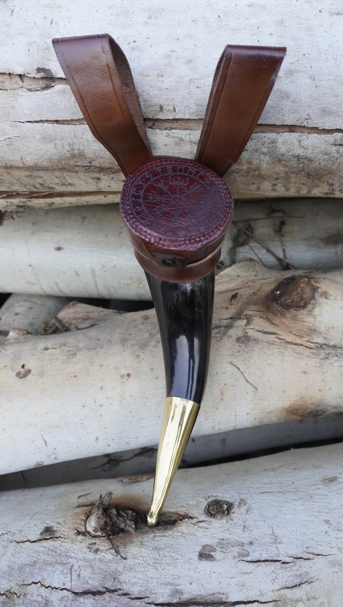 Old Lord Viking Drinking Horn with Leather Holster |Genuine Ox Horn With Lid