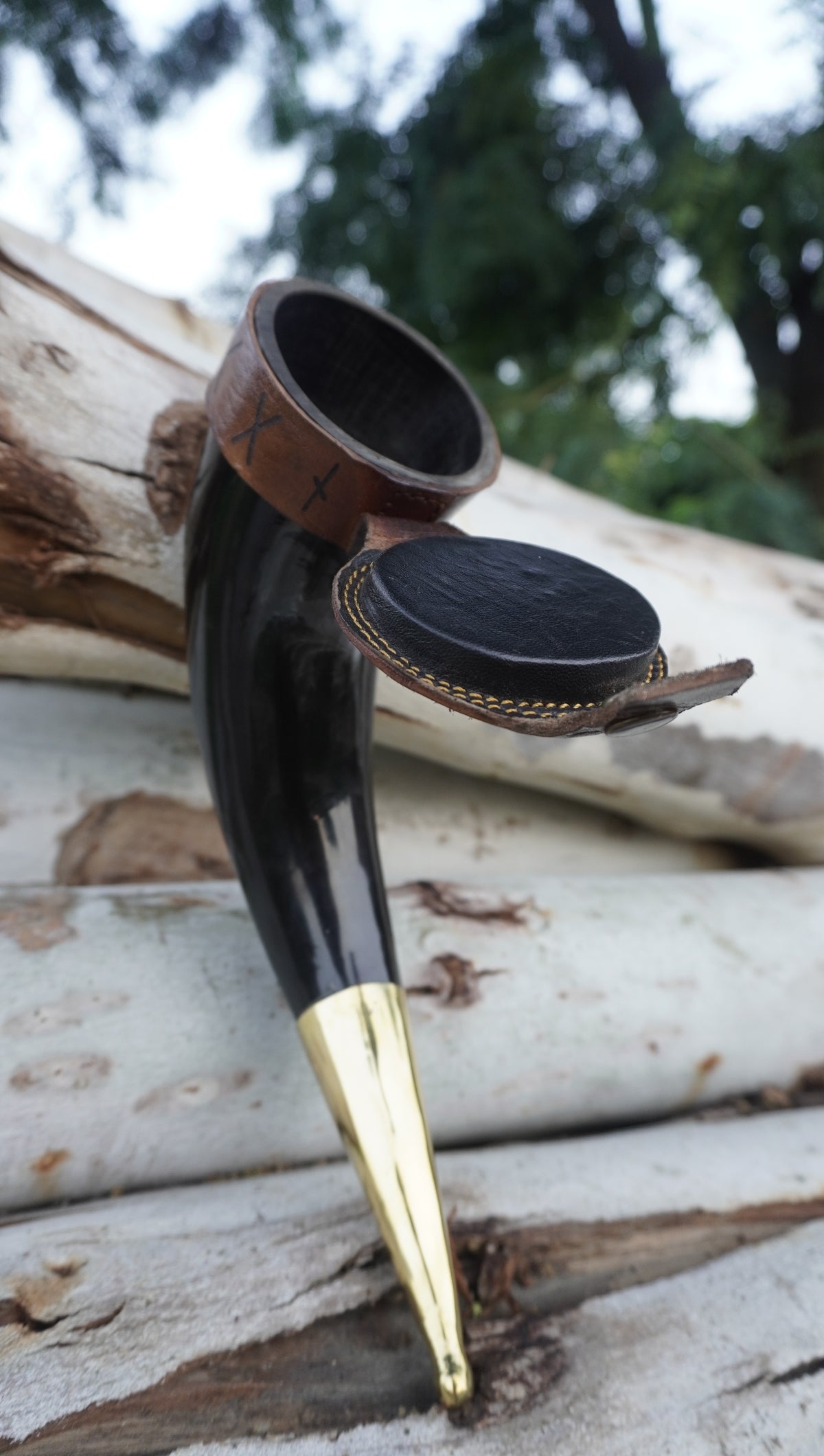 Old Lord Viking Drinking Horn with Leather Holster |Genuine Ox Horn With Lid