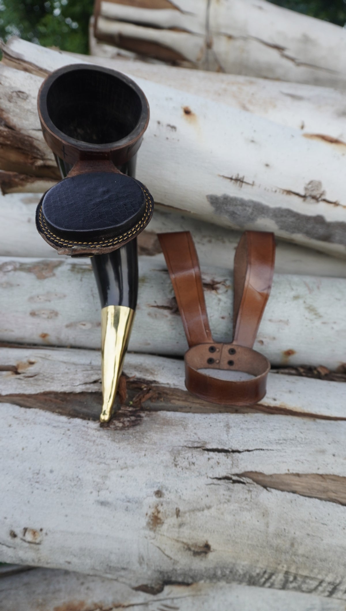 Old Lord Viking Drinking Horn with Leather Holster |Genuine Ox Horn With Lid