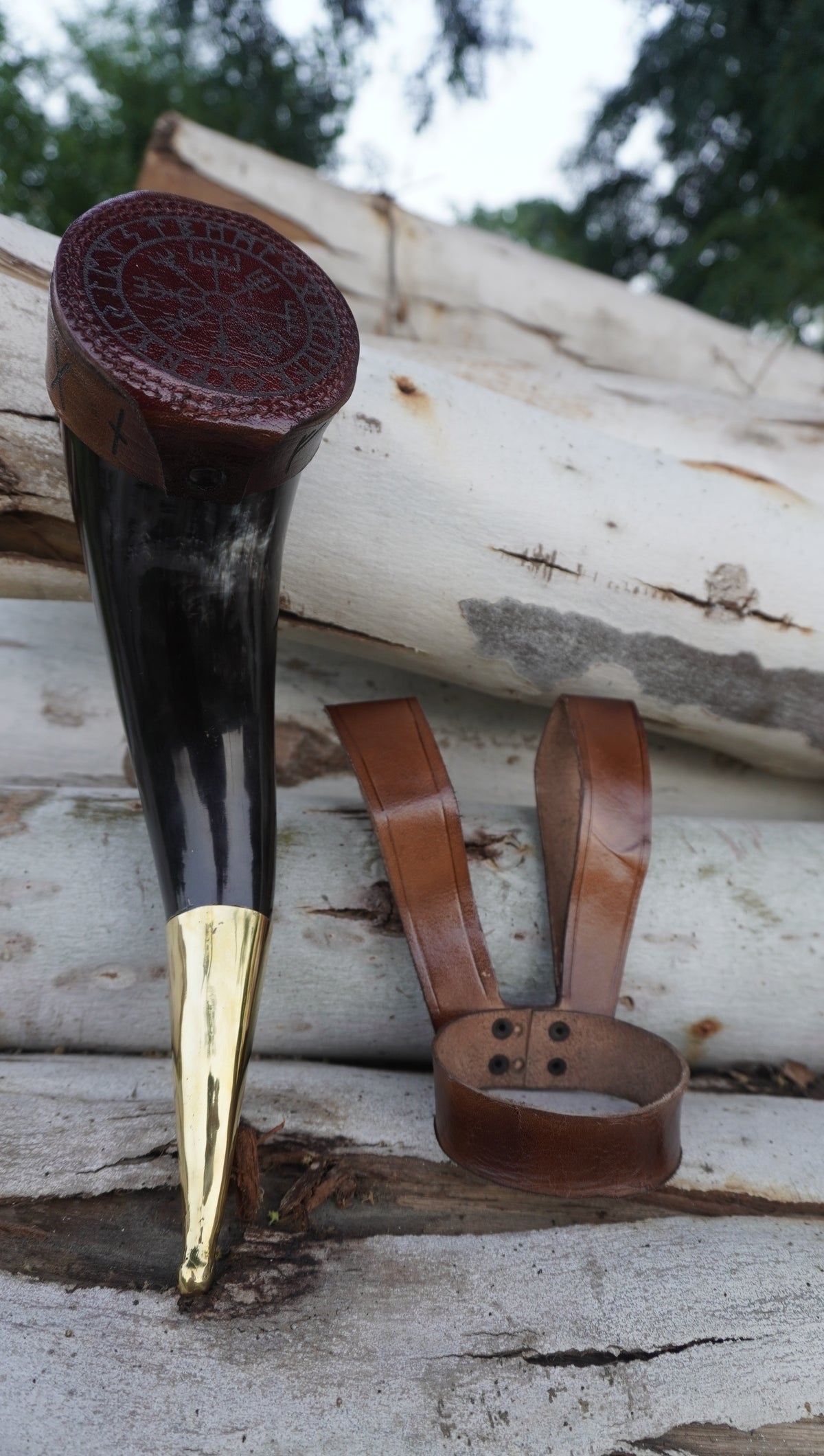 Old Lord Viking Drinking Horn with Leather Holster |Genuine Ox Horn With Lid