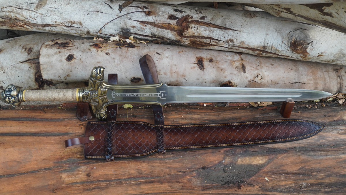 Medieval Knight Sword with Leather Scabbard & Armor Accessories
