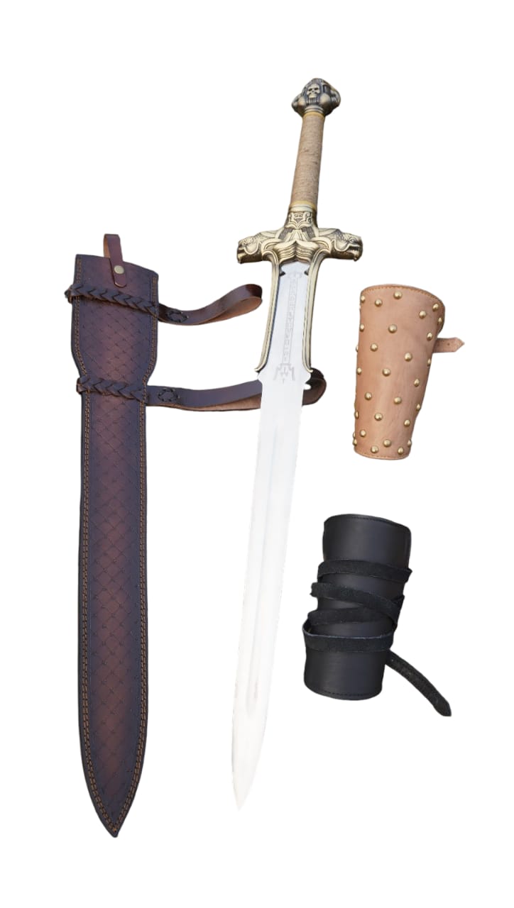Medieval Knight Sword with Leather Scabbard & Armor Accessories
